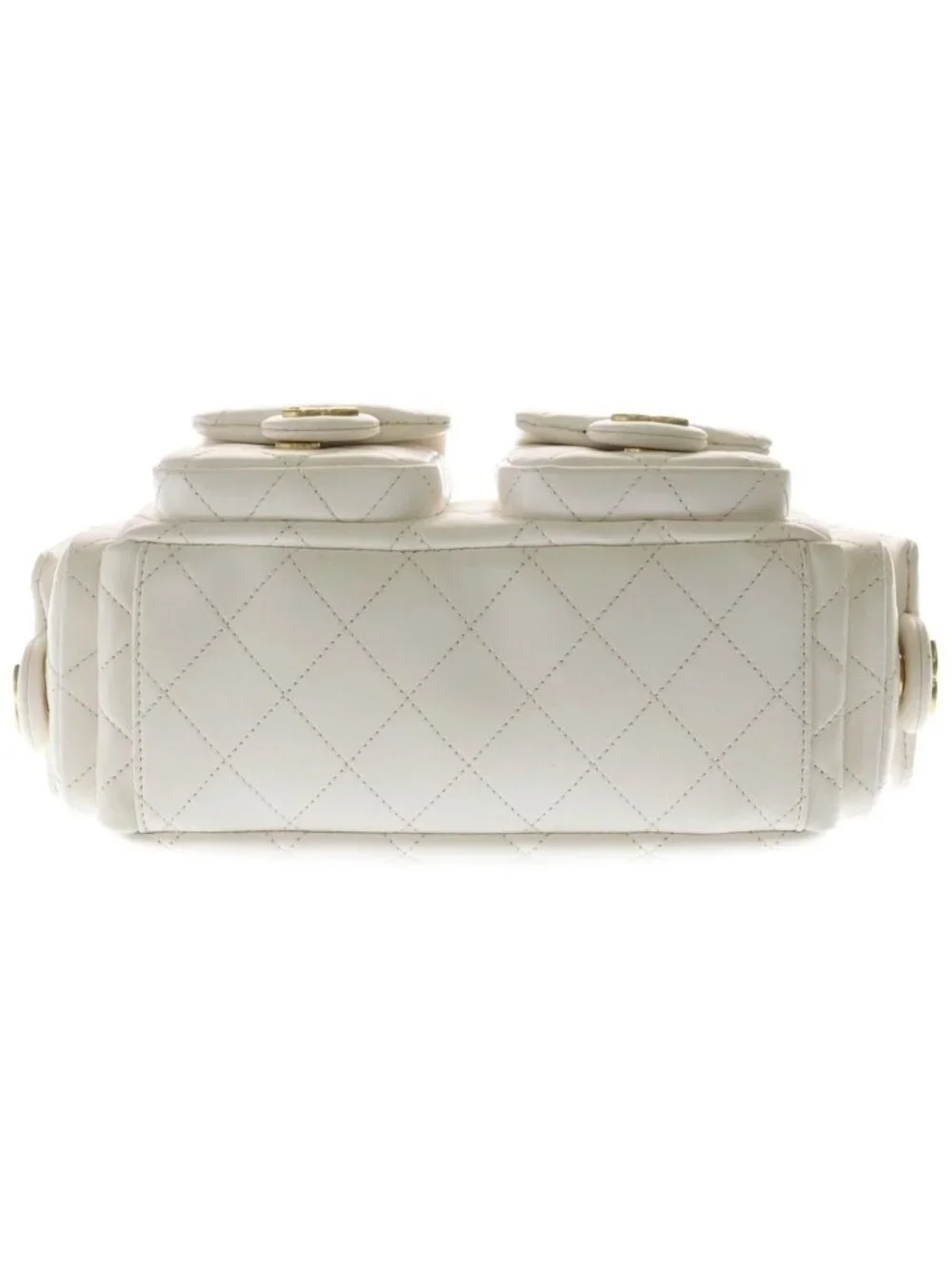 Chanel Quilted Large Hobo Chain Shoulder Bag Lambskin Gold White